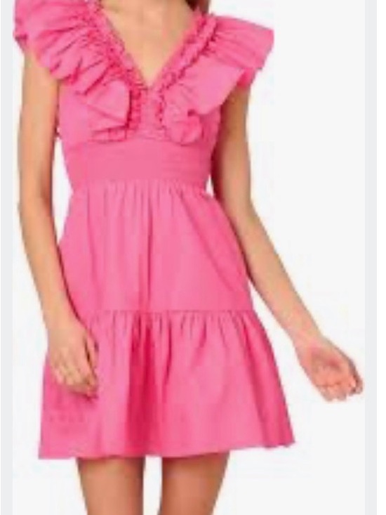 Adrianna Papell Dresses & Skirts - Adrianna Papell Bright Pink Ruffle-Trim Cotton Dress size 10